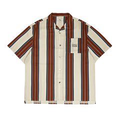 Summer Oldschool Casual Hawaii Striped Shirt Features：  Product ID:SS0011 Material:Polyester Season:Summer Color:Black,Brown  Size Chat： Collared Tops For College In Summer, Collared Tops For Summer College Season, Casual Striped Camp Shirt With Camp Collar, White Collared Shirt For College, Sporty Shirt For College In Summer, Sporty Summer Shirt For College, Casual College Top With Pockets, Casual Top With Pockets For College, Casual Cotton Shirt For College