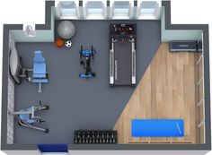 an overhead view of a gym with equipment