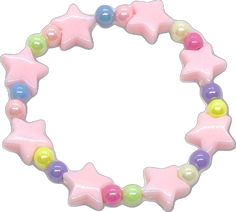 Kawaii Pink Bracelet For Party, Cute Pink Friendship Bracelets For Party, Trendy Pink Star Bracelet, Pink Star-shaped Friendship Bracelets, Pink Round Beads Kawaii Jewelry, Cute Pink Star-shaped Bracelets, Kawaii Pink Beaded Bracelets, Pink Star-shaped Kawaii Jewelry, Trendy Pink Star-shaped Jewelry