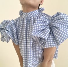 Luxury Casual Gingham Tops, Chic Blue Puff Sleeve Top, Gingham Fashion Runway, Fashionista Clothes, Fashion Tops, Colorful Fashion, Kids Dress, Batik, African Fashion