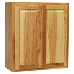 a wooden cabinet with two doors on the front and one door open to show wood grain