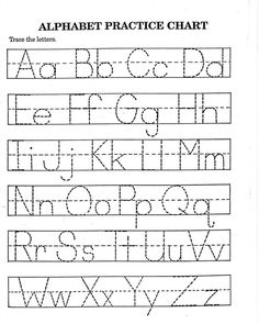 an alphabet practice chart with the letters and numbers in each letter, which are black on white