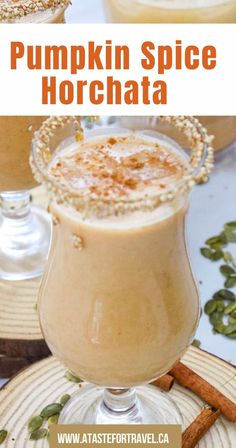 pumpkin spice horchata with cinnamon garnish on the rim