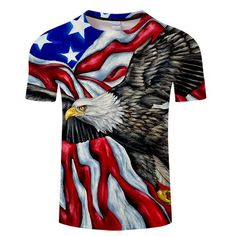 Look your best in the American Flag And Eagle 3D T-Shirt. The material is light, breathable and stylish for your everyday wear! Full athletic fit for comfort and a wide range of motion. Machine wash friendly, holds shape without shrinking Cotton, polyester, synthetic blend All of our 3D Clothes are printed front and back with the same image. You get full 360 3D design with no extra cost. Our clothes are a blend of Cotton and Polyester. Please note: This product is made-to-order. This may be purc Mens Printed Shorts, Usa T Shirt, Eagle American Flag, Usa Eagle, Eagle American, Eagle Print, 3d Shirt, Mode Casual, Trendy Shorts