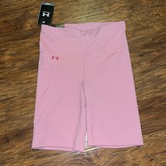 Nwt Under Armour Fitted Motion High Rise Biker Short Size M Msrp $45 Functional Activewear Above Knee, Pink Compression Biker Shorts Casual Style, Casual Pink Above Knee Biker Shorts, Casual Under Armour Activewear Shorts, Pink Compression Shorts, Casual Fitted Under Armour Shorts, Casual Fitted Shorts By Under Armour, Fitted Casual Under Armour Shorts, Fitted Under Armour Shorts