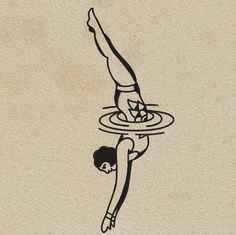 a drawing of a person upside down in the water with a frisbee above their head