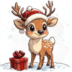 a cute little deer wearing a santa hat