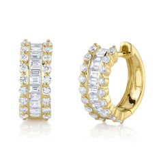 14k Gold Diamond Baguette Huggie Earrings Natural 1.16CT E VS1 Model number: SDL55025345WY