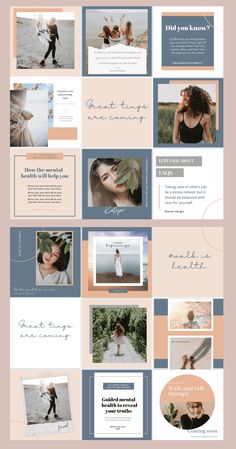 the layout for an email postcard is shown in blue and peach tones, with different images