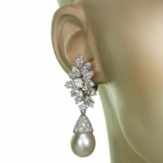 Clip On Diamond Earrings, Diamond Earrings With Pearl Drops, Western Diamond Earrings, Van Cleef And Arpels Jewelry Necklace, Diana Jewellery, Vintage Van Cleef, Diamond And Pearl Earrings, Van Cleef Arpels Diamond, Diamond Pearl Earrings