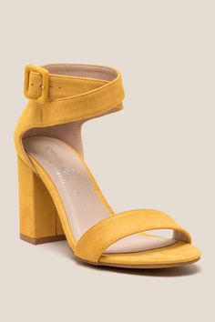 Cute Shoes Flats, Spring Yellow Heels With 4-inch Heel, Party Yellow Sandals With 4-inch Heel, Yellow Heels With Ankle Strap And 4-inch Heel, Yellow 4-inch Heel Formal Heels, Ankle Wrap Heels, Heel Sandals Outfit, Yellow Synthetic Sandals With 4-inch Heel, Ankle Strap Sandals Heels