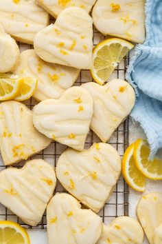 lemon shortbread cookies on a cooling rack