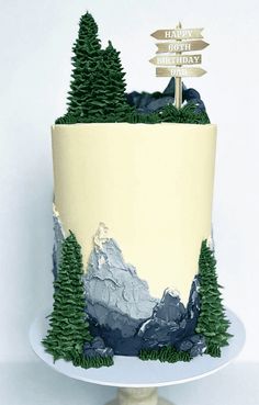 there is a cake with trees on it