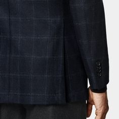 This navy checked blazer is cut to a tailored fit with a slim chest and waist for a fitted silhouette and natural shoulders. It features a single-breasted closure, wide notch lapel, and jetted pockets. Checked Blazer, The Navy, Business Suit, Fitted Silhouette, Blazer Dress, Wool Blazer, Wool Jacket, Havana, Single Breasted