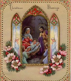 an old fashioned christmas card with the birth of jesus