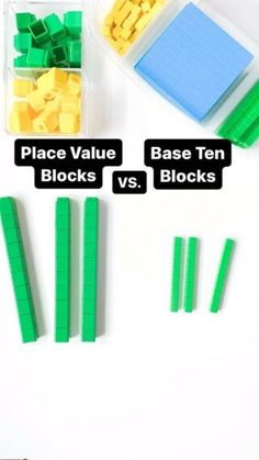 two plastic blocks and one lego block are next to each other