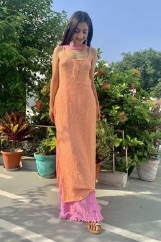 Shop for Label Aishwaryrika Pink Georgette Chikankari Strappy Kurta for Women Online at Aza Fashions Kurta And Palazzo, Kurta With Palazzo, Nykaa Fashion, Resham Embroidery, Desi Fits, Kurta For Women, Traditional Indian Dress, Desi Wear