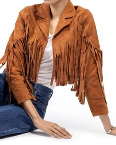 Experience timeless style and unparalleled comfort with our Women's Fringe Suede Leather Jacket. Crafted from luxurious lambskin leather, this jacket exudes elegance and sophistication. The soft, supple suede offers a smooth and velvety texture, making it a delight to wear. Featuring classic fringe detailing along the arms and back, this jacket adds a touch of bohemian flair to any outfit. The tailored fit accentuates your silhouette while providing ample room for layering. With its durable cons Mens Leather Satchel, Leather Menu, Mens Satchel, Woven Leather Bag, Leather Jacket With Hood, Man Weave, Aviator Jackets, Leather Laptop Bag, Vintage Leather Jacket