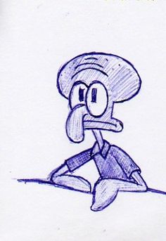 a drawing of a cartoon character sitting on the ground