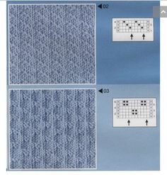 the knitting pattern is shown in three different ways, including two rows and one row