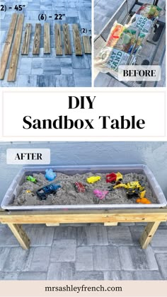 the diy sandbox table is made from pallets