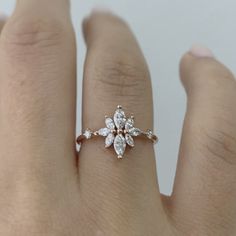 Diamond Flower Cluster Ring – ARTEMER Flower Cluster Ring, Cluster Diamond Ring, Ring Inspo, Flower Cluster, Unique Engagement Ring, Marquise Cut Diamond, Autumn Wedding, Put A Ring On It, Wedding Dreams