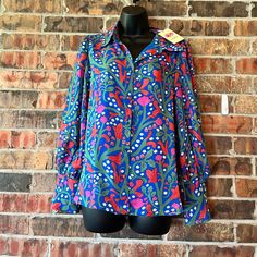 Entro Floral Long Sleeve Button Up Top Women’s Size:M Nwt New Blue Blouse With Button Cuffs For Spring, Chic Blue Blouse With Button Cuffs, Fitted Multicolor Top With Button Cuffs, Trendy Blue Blouse With Button Cuffs, Multicolor Button-up Top With Button Cuffs, Trendy Blue Blouse With Buttons, Trendy Blue Blouse With Button Closure, Blue Button-up Blouse With Floral Print, Blue Button Closure Blouse For Fall