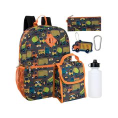 Send your kiddo to school with a too-cute backpack and all the accessories they'll need to start of the school day right! Send your kiddo to school with a too-cute backpack and all the accessories they'll need to start of the school day right! Click on this KIDS APPAREL & SHOES GUIDE to find the perfect fit and more! 6-piece set includes: backpack, lunch bag, pencil case, water bottle, key chain & carabiner clip Backpack: large capacity main compartment, large front access pocket, side mesh pockets, padded & adjustable backstraps, top carry handle, 15.75" x 11.75" x 5.25"FABRIC & CARE Polyester Spot clean Imported WARNING: Cancer and Reproductive Harm. For more information go to www.P65Warnings.ca.gov. Size: One Size. Color: Truck. Gender: female. Material: Canvas. Back To School Student Backpack Pencil Case, Playful Pencil Case For Everyday Use, Back To School, Playful Pencil Case For Back To School, Backpack Shaped Pencil Case For Back To School, Back To School Backpack Pencil Case For Travel, Back-to-school Backpack Pencil Case For Travel, School Backpack For Back To School, Casual Pencil Case For Back To School, Multicolor Pencil Case For Travel And Back To School