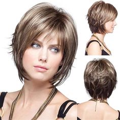 Category:Synthetic Wig; Gender:Women's; Wig Type:Natural Wigs; Occasion:Cosplay Costumes,Birthday,Party  Evening,Party / Evening,Daily Wear; Age Group:Adults; Color Shade:Gray,Brown,Blonde,Black; Hair Material:Synthetic Hair; Cap Construction:Machine Made; Texture:Straight; Length:Short; Features:Comfy,Fashion,Easy to Carry,Cosplay,Soft; Heat Resistant:Yes; Listing Date:01/24/2024; Cap Circumference:; Front to Back:; Nape of Neck:; Side to Side Across Forehead:; Side to Side Over Top:; Temple to Kort Bob, Short Hair Wigs, Shag Hairstyles, Short Wigs, Hair Dos, Bobs Haircuts, Pixie Cut, Fine Hair, Synthetic Hair