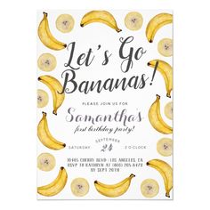 a birthday party card with bananas on it