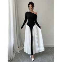 -Item Id 43140605 -Details: Asymmetrical, Pleated -Neckline: Asymmetrical Neck -Sleeve Type: Regular Sleeve -Style: Elegant -Type: A Line -Waist Line: Natural -Hem Shaped: Pleated -Color: White -Pattern Type: Colorblock -Sleeve Length: Long Sleeve -Fit Type: Slim Fit -Length: Long -Material: Fabric -Composition: 95% Polyester, 5% Elastane -Care Instructions: Machine Wash Or Professional Dry Clean -Sheer: No -Fabric: Medium Stretch **Open To Offers!!!** **Bundle To Save More** **30% Off Bundles O Pleated Neckline, Classy Chic, Colour List, Fabric Medium, Chic Boutique, Women Dress, Style Elegant, Boutique Dresses, Go Out