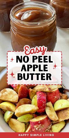 two jars filled with peanut butter and apple slices