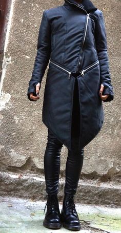 NEW Winter Warm Asymmetric Extravagant Black Coat / Waterproof | Etsy Waterproof Winter Coat, Womens Hoodies, Moda Chic, Extra Long Sleeves, Style Noir, Dark Fashion, Black Coat, Everyday Outfits, Warm Winter