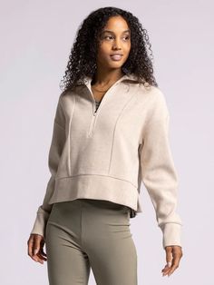 So comfy and soft, this pullover is featured in a ribbed fabric design, half zip front closure, side vents and ribbed cuff detailing. Collared neckline Half zip front closure Drop shoulder Measurements for a size small: Length: 21.5" Chest: 20" Sleeve length: 21.5" Fabric Content/Care: 53% Cotton 46% Polyester 1% Spandex Spring Half-zip Sweatshirt With Zipper Closure, Versatile Half-zip Sweatshirt With Ribbed Cuffs, Spring Half-zip Loungewear Sweater, Half-zip Sweatshirt With Zipper Closure For Spring, Spring Half-zip Sweater For Loungewear, Cozy Fit Half-zip Top With Ribbed Cuffs, Half-zip Sweater For Fall Loungewear, Fall Half-zip Loungewear Sweater, Fall Half-zip Sweater For Loungewear