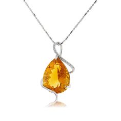 Pear Citrine & Diamond Draped Pendant - Park City Jewelers Amber Diamond Gemstone Jewelry, Exquisite Pear-shaped Gemstone Jewelry, Amber Fine Jewelry With Gemstone Accents, Amber Colored Fine Jewelry With Gemstone Accents, Amber Jewelry With Gemstone Accents, Pear-shaped Diamond Jewelry With Accent Stones, Fine Jewelry Citrine With Diamond Cut, Fine Jewelry Citrine With Diamond Accents, Pear-shaped Topaz Gemstone Jewelry