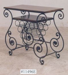 two tiered table with wine rack on top