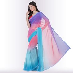 Saree Blue, Delicate Embroidery, Purple Love, Georgette Saree, Georgette Fabric, Feather Light, Draped Fabric, Georgette Sarees