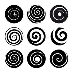 black and white spirals on a white background