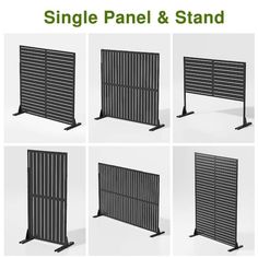 four different types of fences with the words single panel and stand on each one side