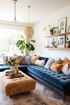 a living room filled with furniture and lots of plants on top of the couches