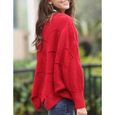 Red Knit Hollow-out Crew Neck Pullover Sweater Red Knit Long Sleeve Outerwear, Red Knit Crew Neck Outerwear, Oversized Red Long Sleeve Sweater, Red Textured Knit Sweater For Layering, Red Sweater For Winter Layering, Red Winter Sweater For Layering, Oversized Red Long Sleeve Cardigan, Cozy Red Long Sleeve Sweater, Red Textured Knit Long Sleeve Cardigan