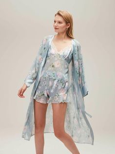 Liva Pajama & Gown Complete Set - creativehome-designsPajamas Pajama Gown, Over The Clouds, Luxury Pajamas, Sky Blue Color, Perfect Night, Night Sleep, Embroidery Lace, Beautiful Embroidery, The Clouds