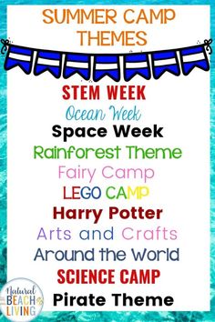 the summer camp theme for ocean week is shown in this printable poster with words above it