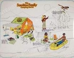 an advertisement for the sunshine family camping spot with pictures of people in canoes and kayaks