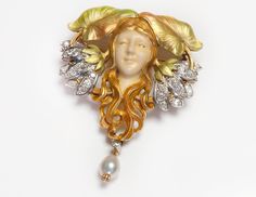 Art Nouveau Gold French Enamel Platinum Diamond Pearl Brooch Lalique Jewelry, Medusa Art, Bijoux Art Nouveau, Antique Brooches, Art Nouveau Jewelry, Pearl Brooch, Gorgeous Jewelry, Antique Jewellery, Gold Platinum