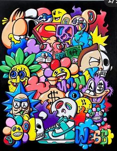 a painting with lots of cartoon characters on it