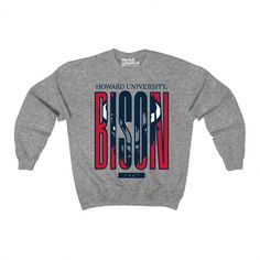 Howard University Bison™ Large Font Sweatshirt (Heather Grey) Officially licensed Howard University collegiate product Sweatshirt: .: Loose fit .: 50% USA Cotton; 50% Polyester .: Runs true to size Discover More Officially licensed Howard University Apparel Celebrating Black excellence. Building legacy. Join the scholar community: @BlackandScholared Proud HBCU-owned business College Fan Apparel Sweatshirt With Logo Print, Collegiate Winter T-shirt With Relaxed Fit, University Logo Fan Apparel Sweatshirt, Sporty University Logo Sweatshirt For Fans, Sporty Sweatshirt With University Logo For Fan Gear, University Logo Cotton Sweatshirt For Fan Gear, Casual Sweatshirt With Logo Print For Fans, University Logo Cotton Sweatshirt For Fans, University Logo Cotton Sweatshirt Fan Gear