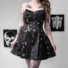 Moon Dress Black, Store Envy Dresses, Moon Formal Dress, Stardust Dress, Estilo Harajuku, Black Strapless Dress, Style Punk, Gothic Dress