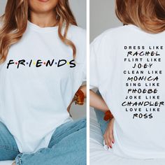 This Friends "Like" T-Shirt is perfect for any fan of the classic TV show. It features iconic attributes of each of the characters from Friends. Made of soft fabric, it's a must-have for any fan. Get yours today! Friends Shirts, Clothing Studio, Moms Club, Gildan Sweatshirts, Sports Mom, Barbie Collection, Friends Shirt, Classic Tv, Winter Collection