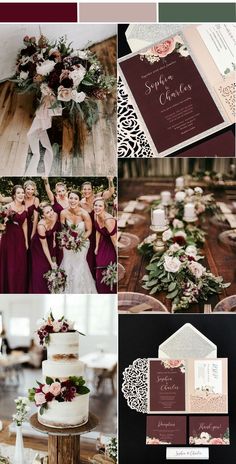 a collage of photos with different wedding colors and designs on them, including the bride's cake